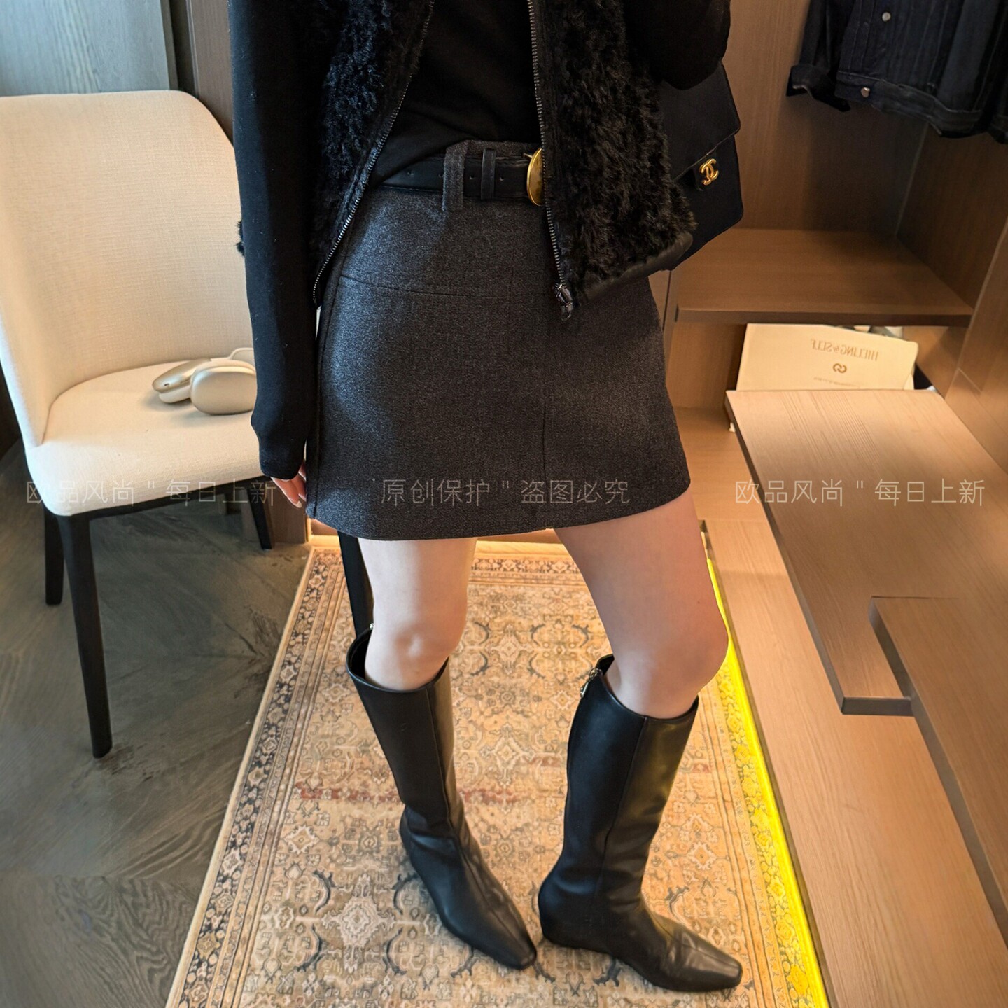 羊毛呢A字西装半身裙女欧货裙子