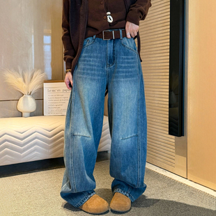 立体剪裁加绒牛仔裤女欧洲站2025冬装新款欧货女装时尚阔腿裤子潮