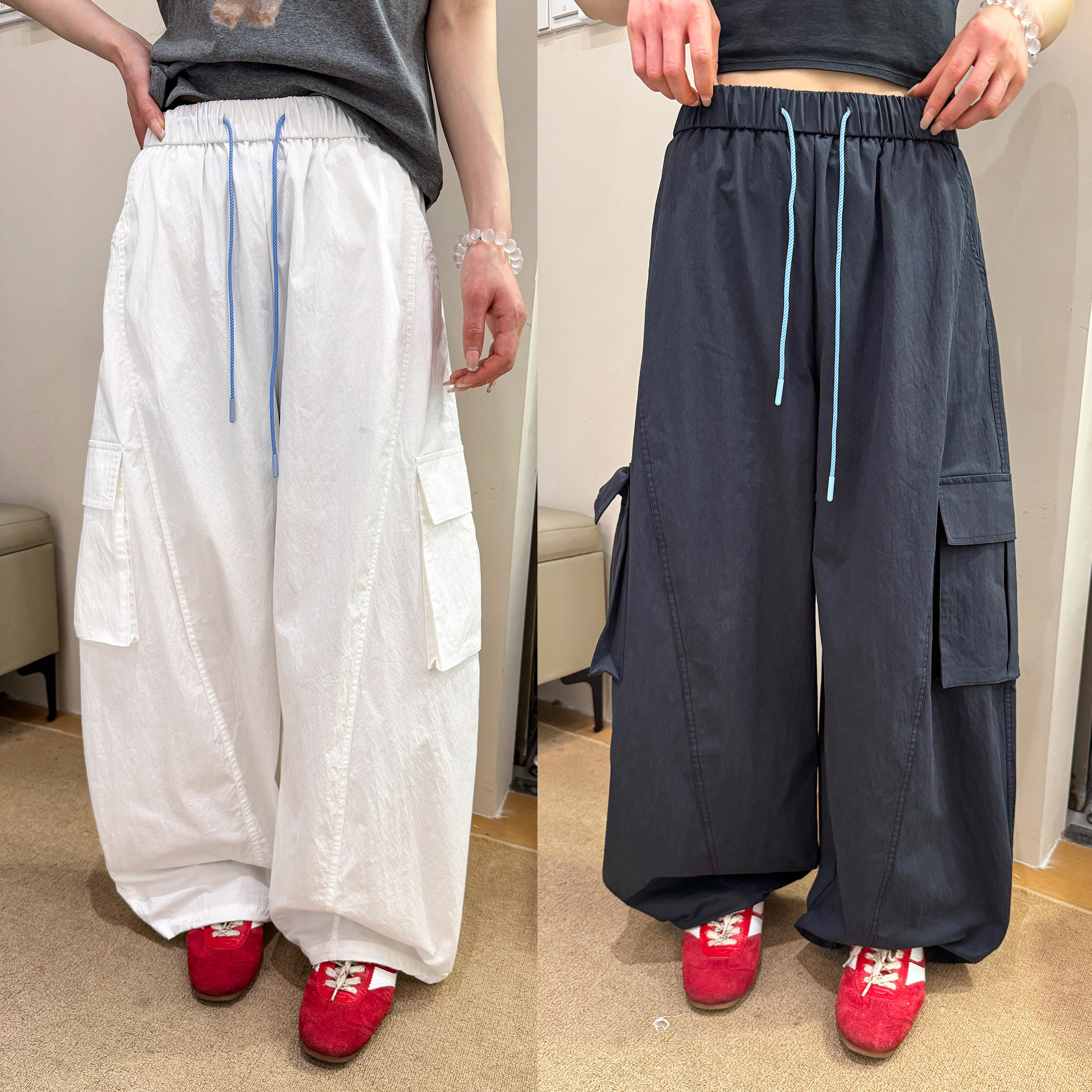 双口袋工装拖地阔腿裤女欧洲站2026春装新款欧货女装直筒休闲裤潮