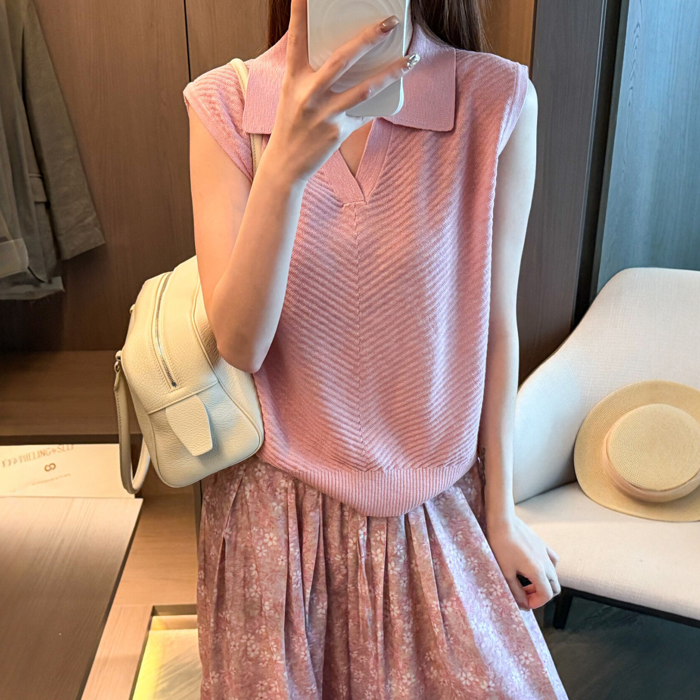 POLO领小飞袖冰丝针织衫女欧洲站