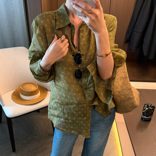 女欧洲站2026春装 打底衫 新款 薄款 潮 欧货女装 复古碎花防晒翻领衬衫