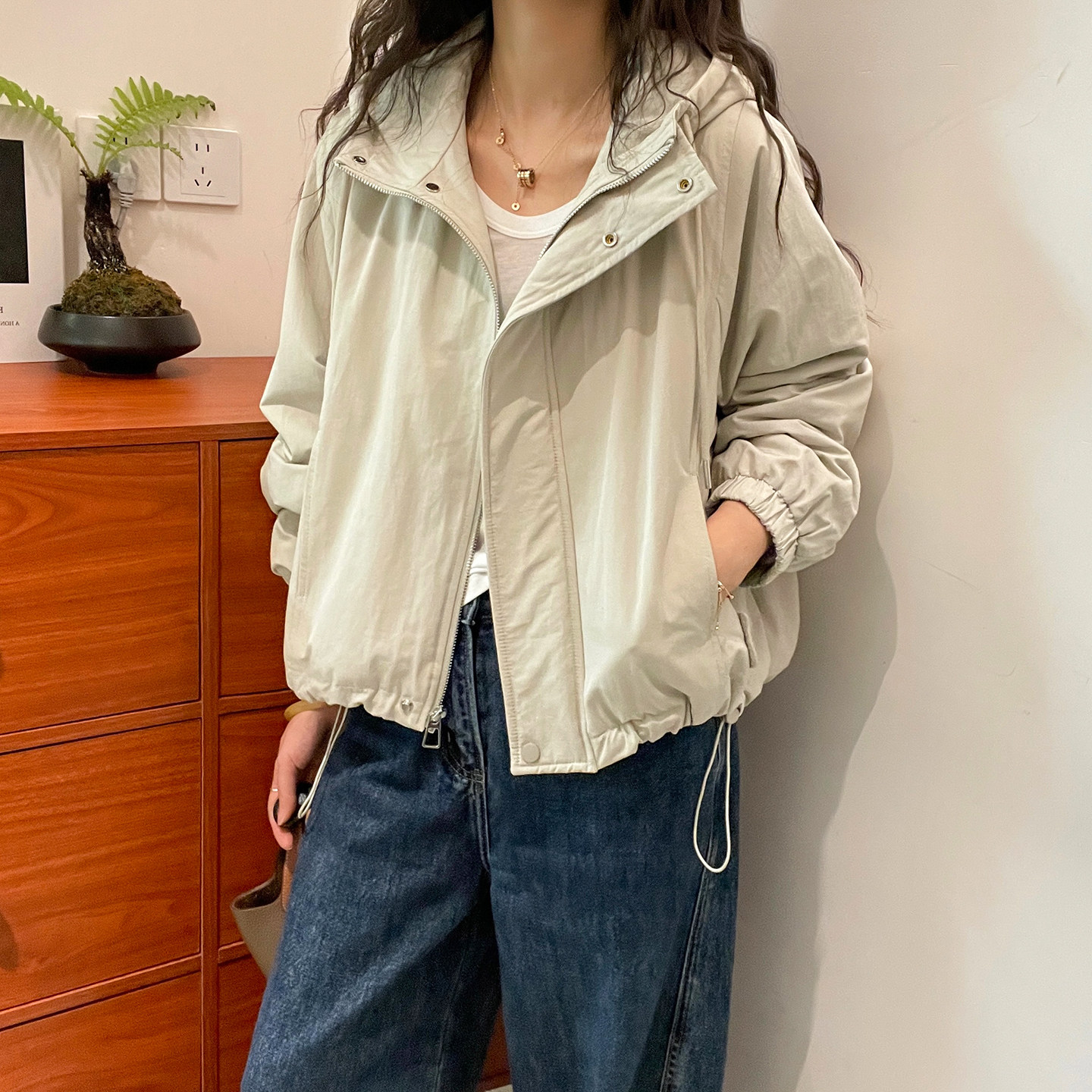 抽绳连帽加棉冲锋衣外套女欧洲站