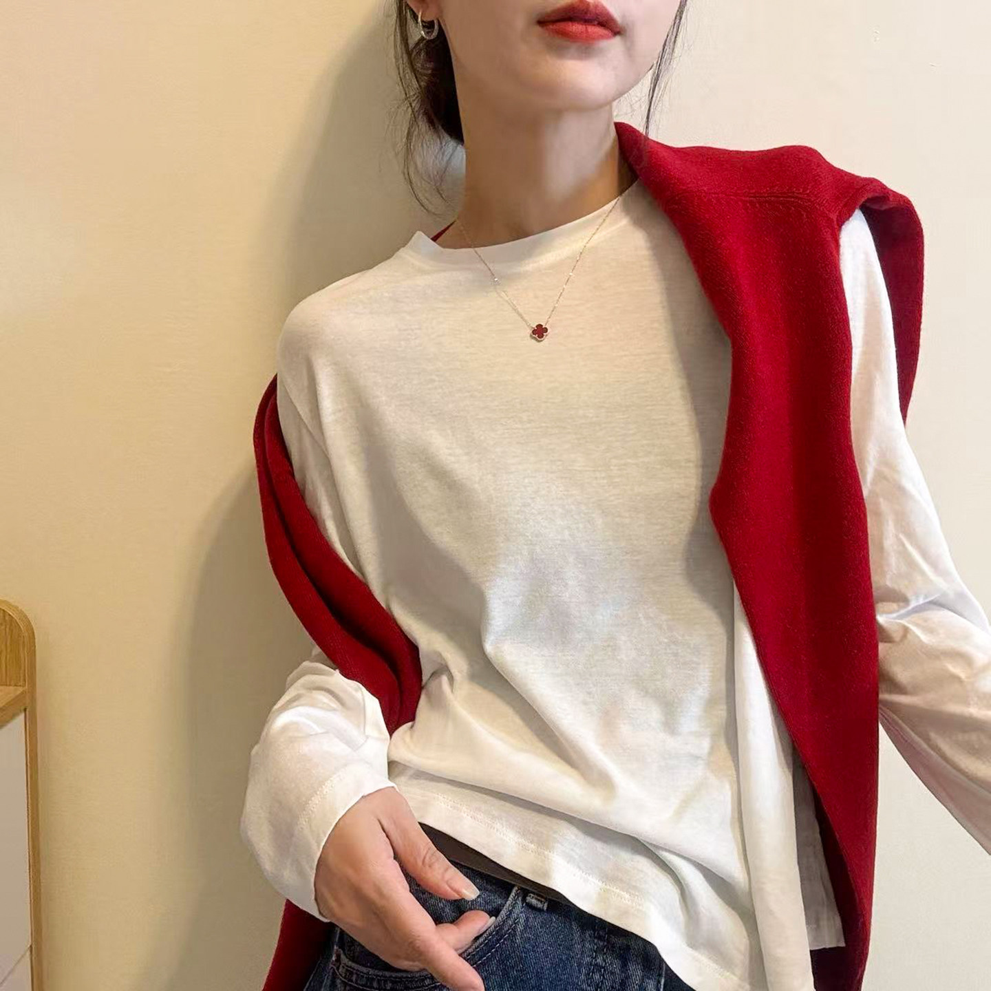 基础款大版长袖T恤女欧洲站上衣