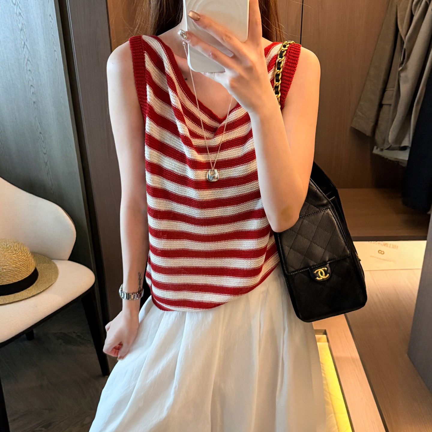 撞色条纹堆堆领冰丝针织衫女欧货
