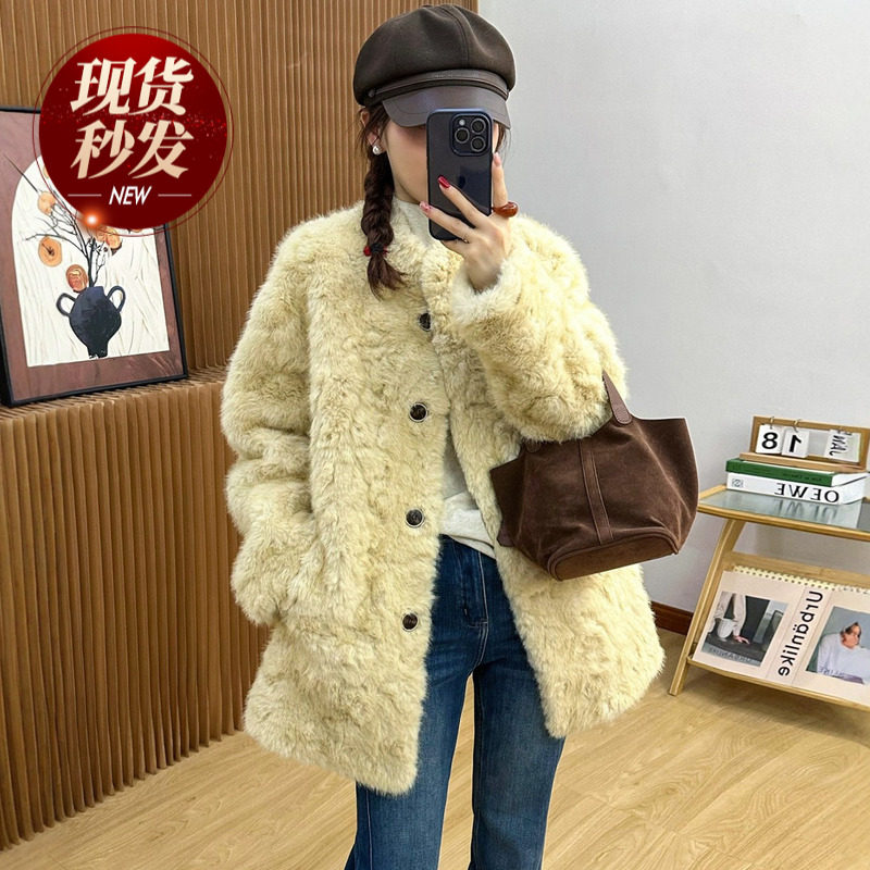 羊羔毛皮毛一体皮草大衣女欧洲站2025冬装新款欧货女装休闲外套潮