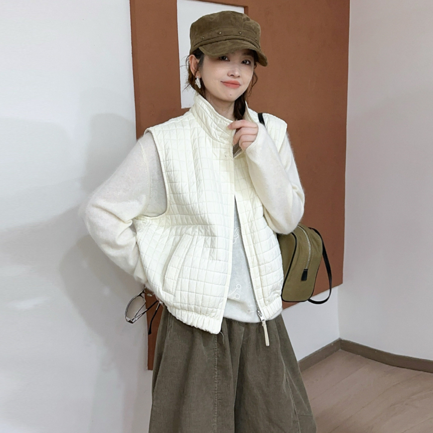 两面穿立领压格马甲外套女欧洲站