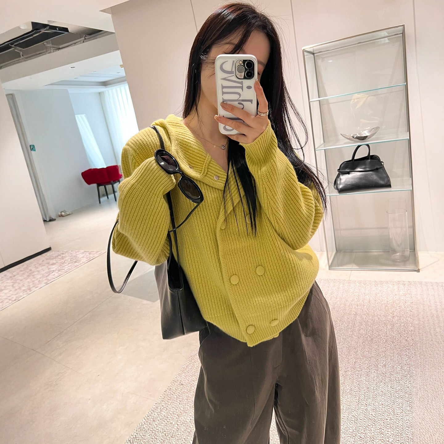 双排扣连帽羊毛针织开衫女欧洲站