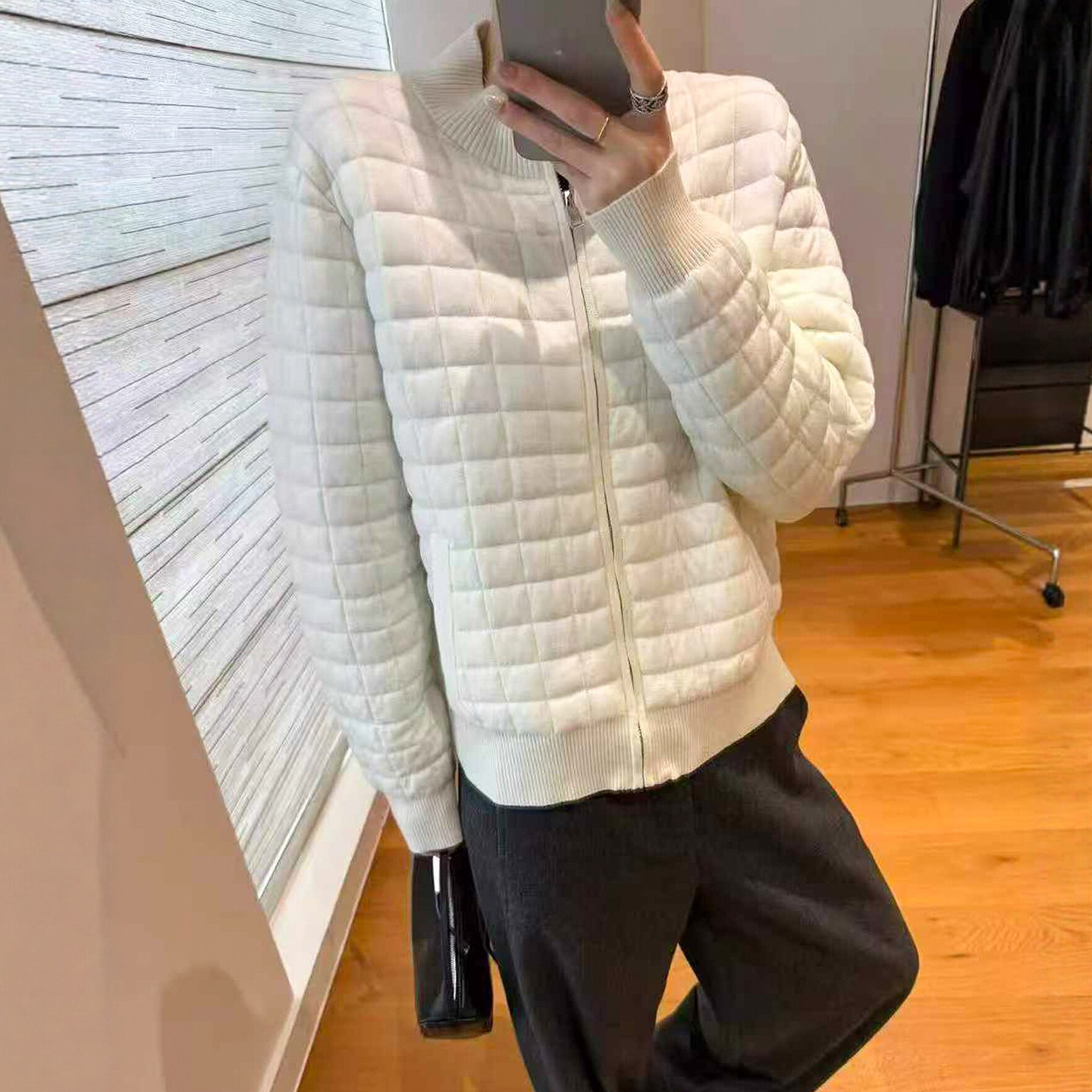 复古立领压格加棉短外套女欧洲站