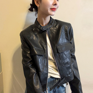 复古立领蛋白皮PU皮衣外套女欧洲站2026春装新款欧货女装机车服潮