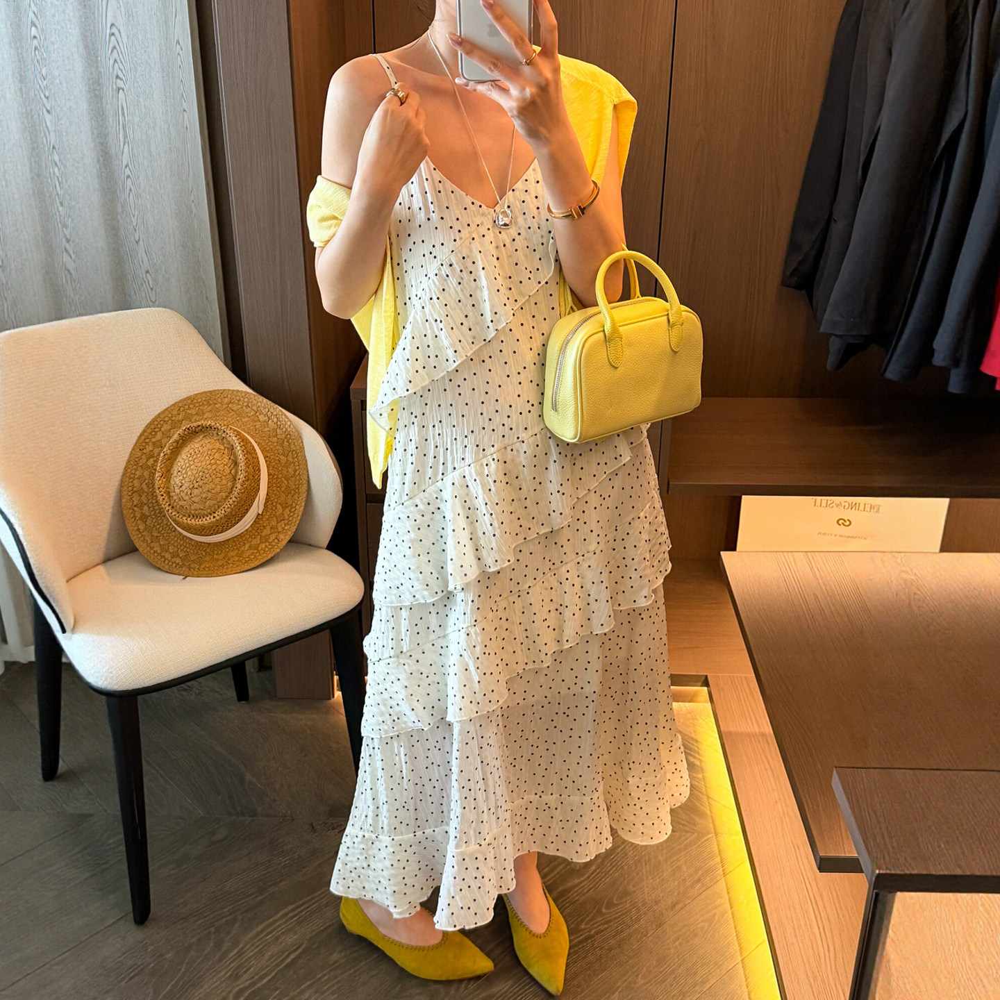 荷叶边波点A字吊带连衣裙女欧洲站2026春装新款欧货女装背心裙潮