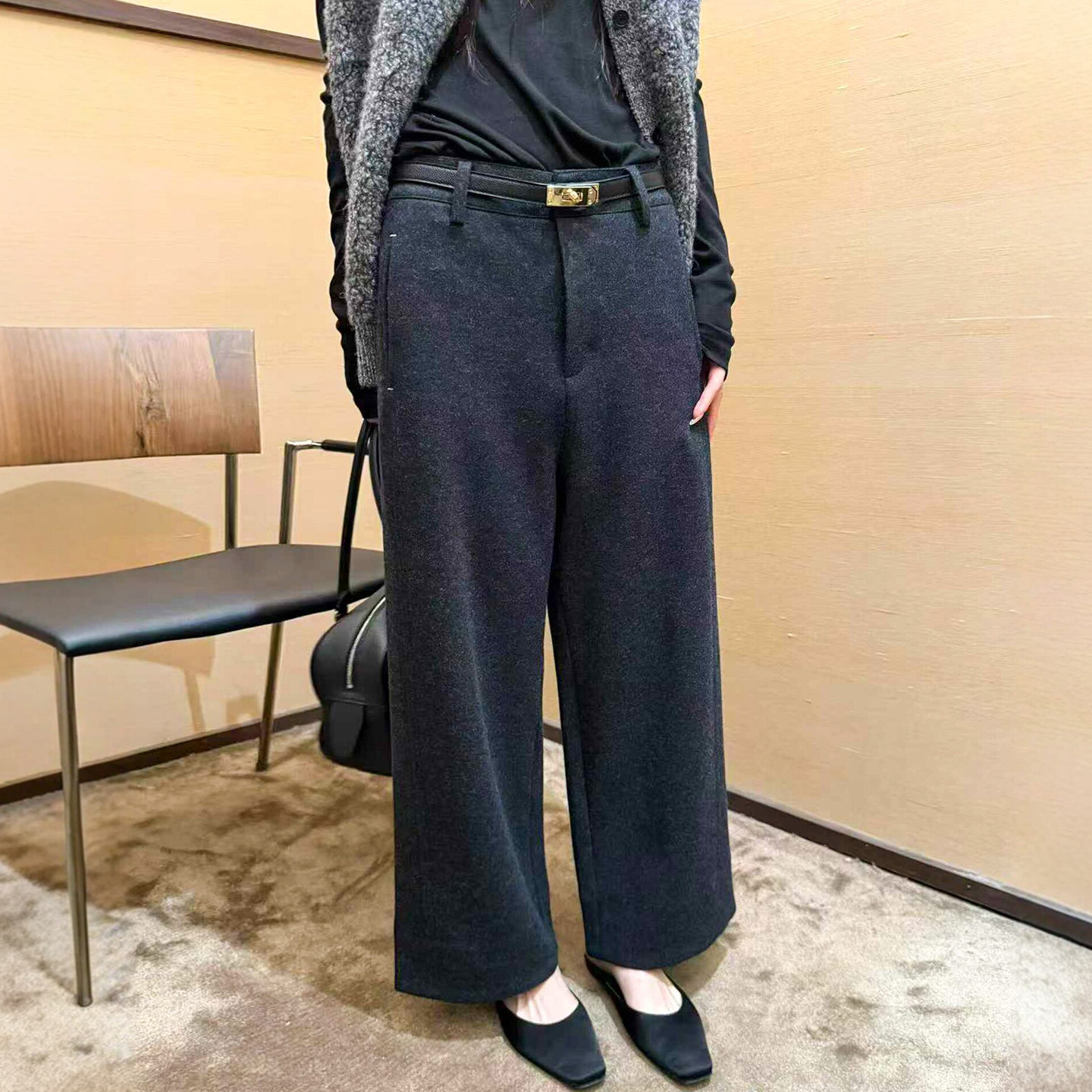羊毛呢九分西装阔腿裤女欧洲站潮