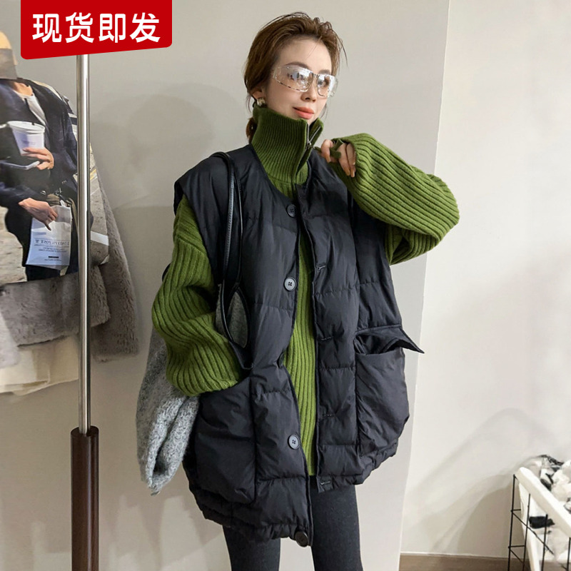 复古压格羽绒服马甲外套女欧洲站