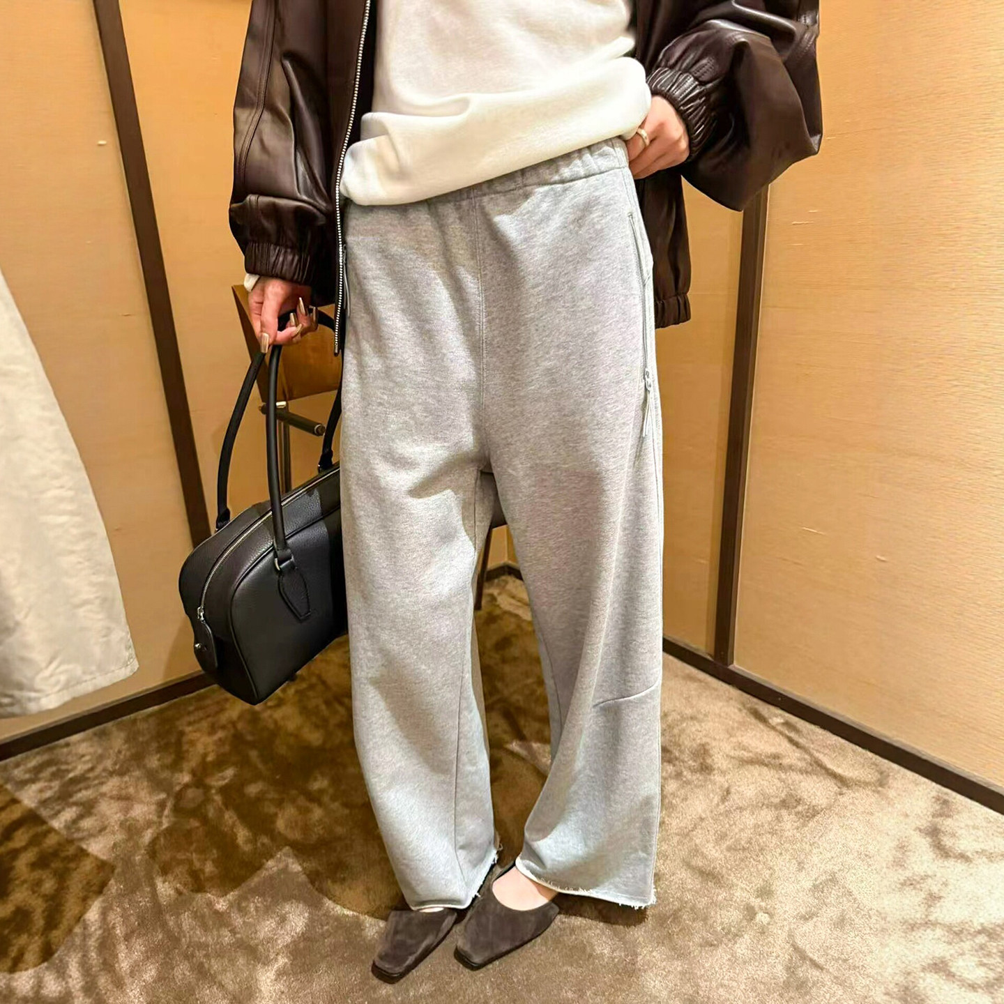 复古卷边拖地九分阔腿裤女欧洲站