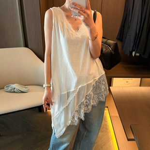 不规则蕾丝拼接无袖衬衫女欧洲站2026春装新款欧货女装打底小衫潮