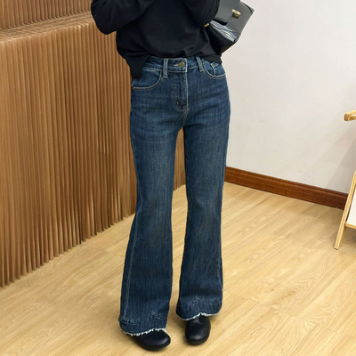 四面弹加绒微喇牛仔裤女欧货裤子