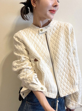 棒球领压格加棉外套女欧洲站棉服