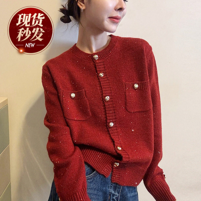 小香风金扣羊毛针织开衫女欧洲站2025冬装新款欧货女装洋气毛衣潮