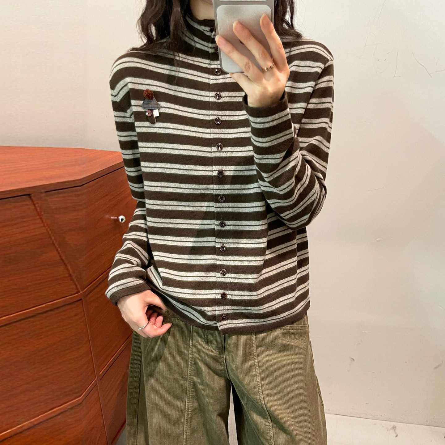 全羊毛贴标高领针织开衫女欧洲站