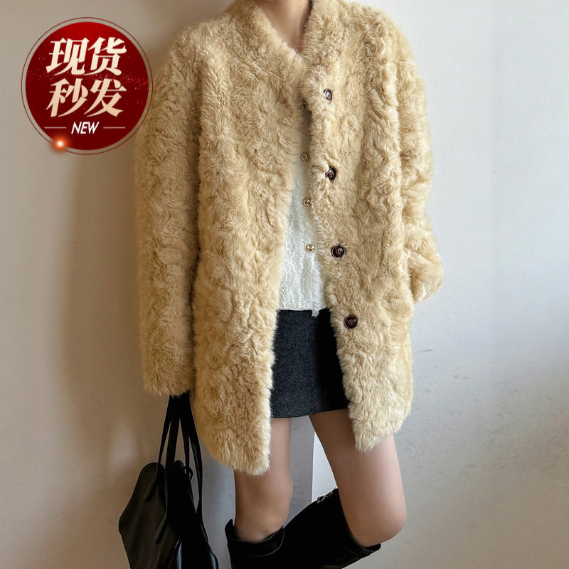 羊羔毛皮毛一体大衣外套女欧洲站2025冬装新款欧货女装时尚上衣潮