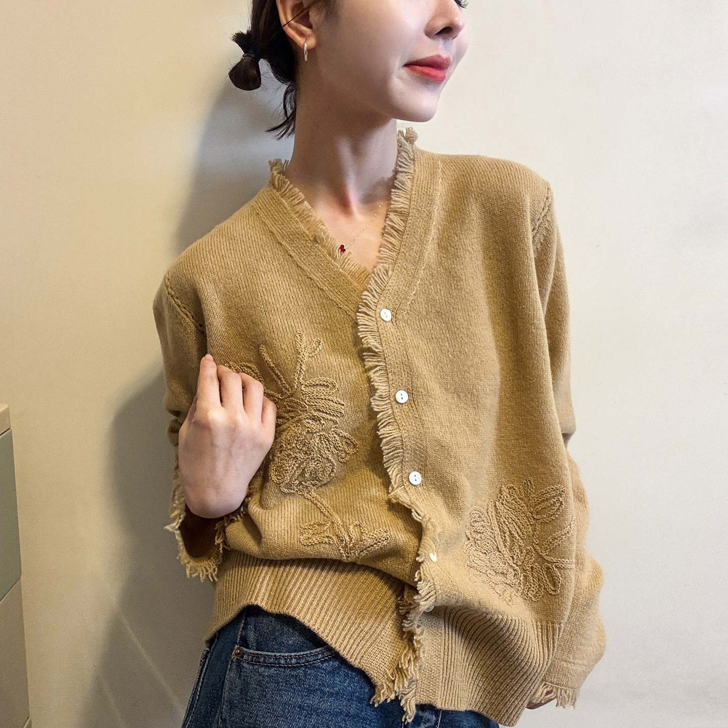 流苏刺绣全羊毛针织开衫女欧洲站2026春装新款欧货女装打底小衫潮