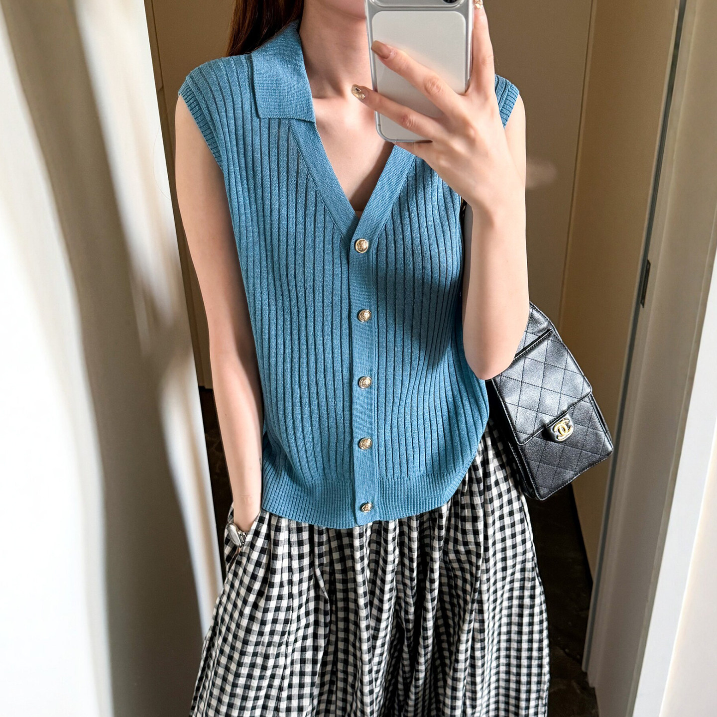 POLO领金扣冰丝针织衫女欧洲站潮