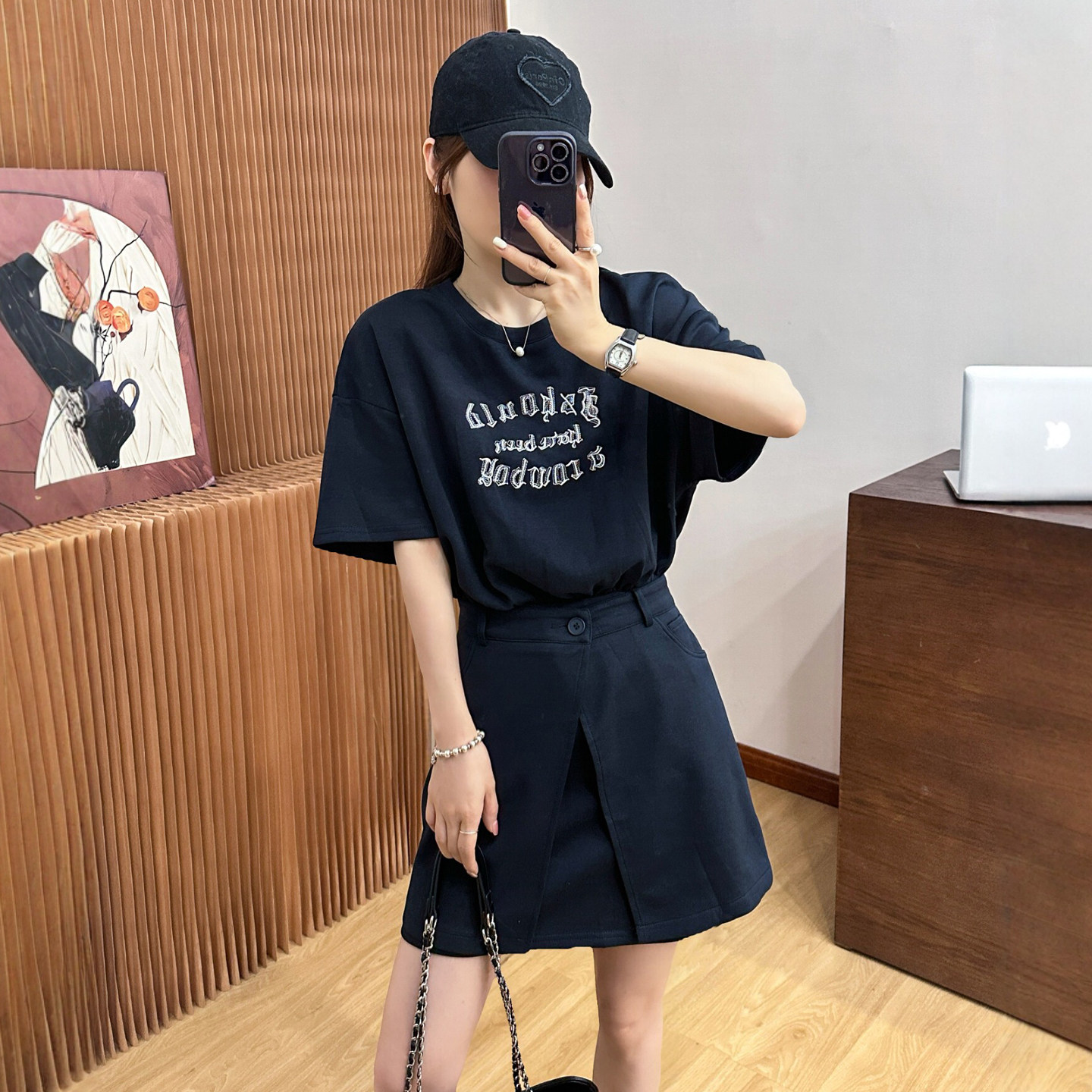 假两件字母印花连衣裙女欧洲站2026夏季新款欧货女装时尚A字裙潮