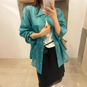 POLO领工装麻料衬衫女欧洲站上衣