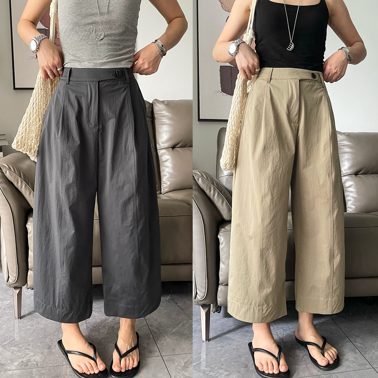 一粒扣速干西装阔腿裤女欧洲站潮