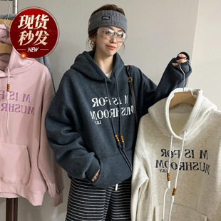 设计感上衣潮 欧货女装 字母印花连帽加绒卫衣女欧洲站2025冬装 新款