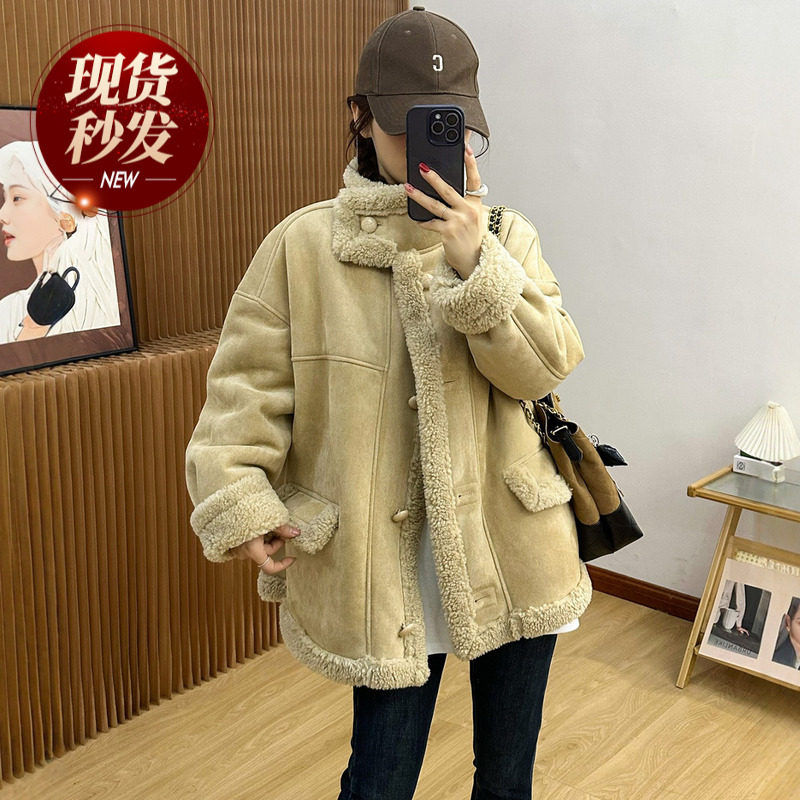 羊羔毛皮毛一体短外套女欧洲站2025冬装新款欧货女装小个子上衣潮