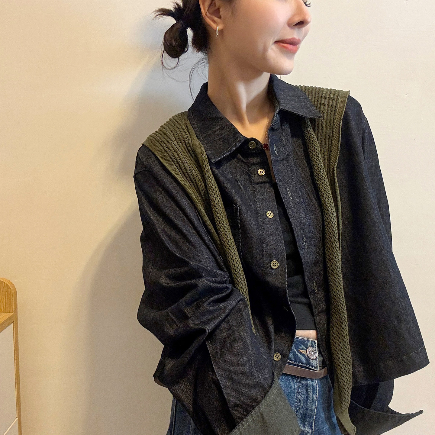 配披肩翻领牛仔外套女欧货牛仔衣