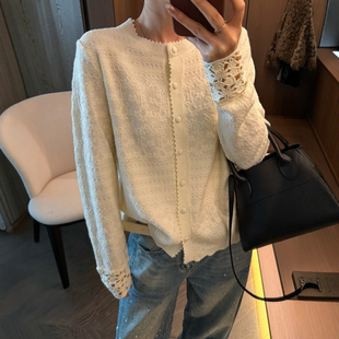 重工镂空钩花羊毛针织开衫女欧洲站2026春装新款欧货女装打底衫潮
