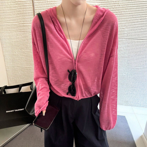 糖果色连帽冰丝针织开衫女欧洲站