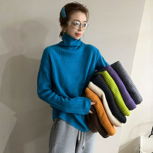 打底衫 堆堆领坑条高领羊毛针织衫 欧货女装 新款 潮 女欧洲站2025冬装