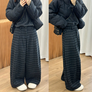 阔腿裤 休闲裤 女欧洲站2025冬装 欧货女装 潮 新款 撞色格子羊毛呢西装