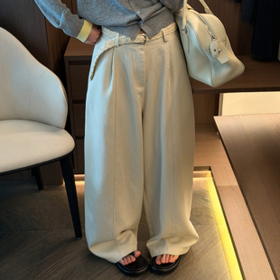 阔腿裤 休闲裤 女欧洲站2026春装 欧货女装 子潮 新款 编织腰带拖地西装