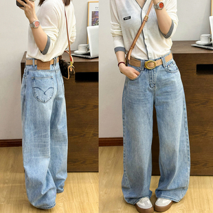 女欧洲站2026春装 老爹裤 新款 直筒裤 潮 欧货女装 贴标拖地阔腿牛仔裤