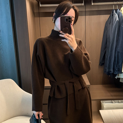 半高领浣熊绒系带针织衫女欧洲站