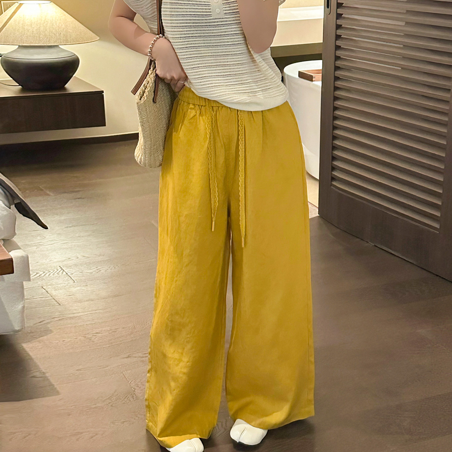 拖地天丝苎麻弯刀阔腿裤女欧洲站2026夏季新款欧货女装休闲裤子潮