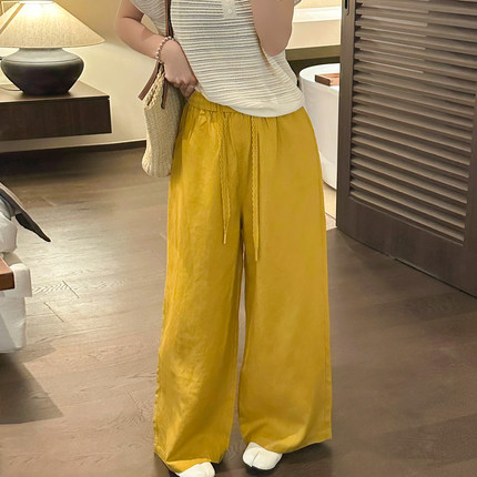 拖地天丝苎麻弯刀阔腿裤女欧洲站2026夏季新款欧货女装休闲裤子潮
