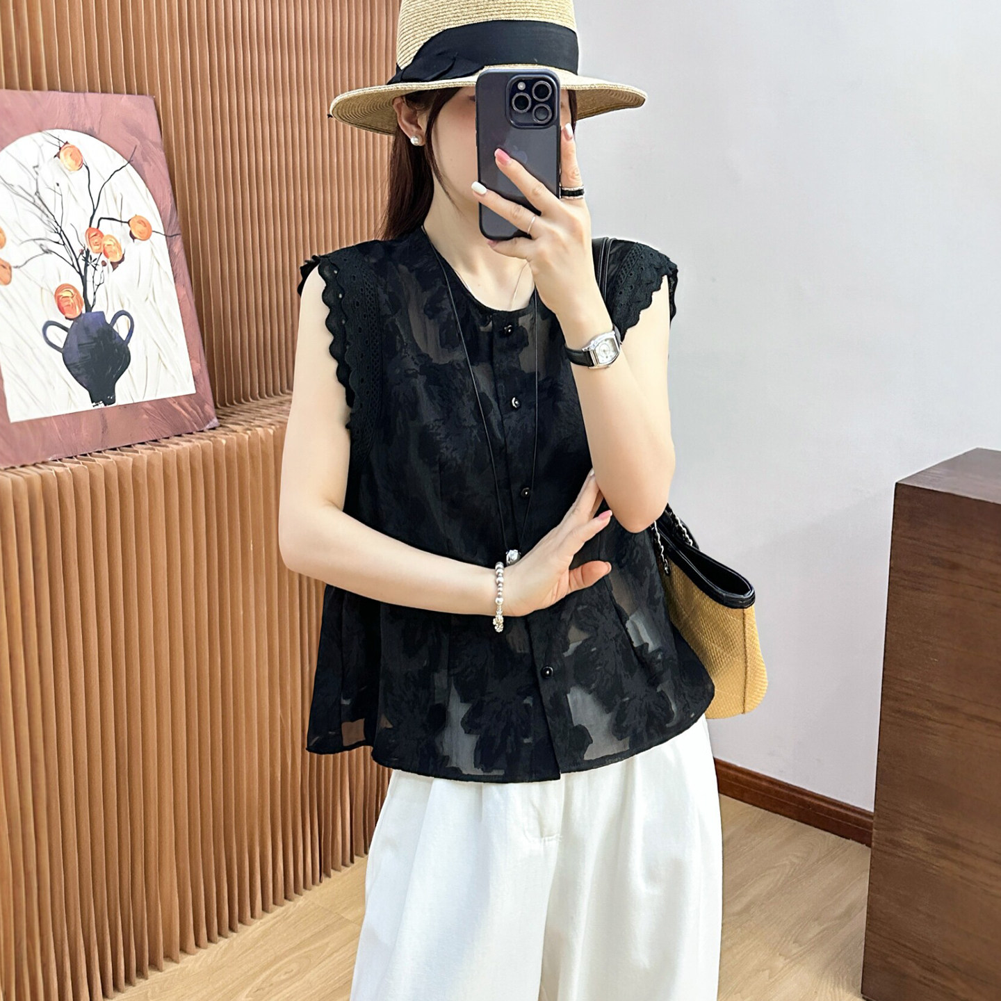 重工蕾丝钩花飞飞袖衬衫女欧洲站2026夏季新款欧货女装娃娃小衫潮
