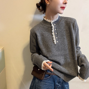 蕾丝钉珠细羊毛针织衫女欧洲站2025冬装新款欧货女装毛衣打底衫潮