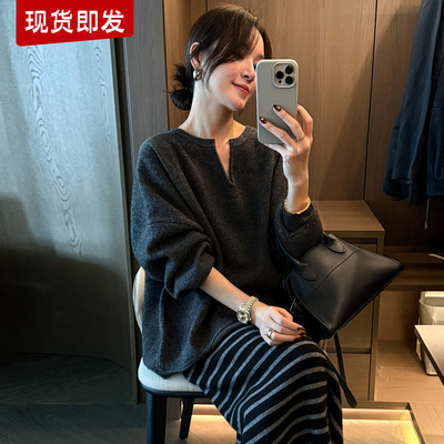复古V领细羊毛针织衫女欧洲站潮