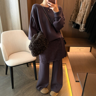 不规则羊毛针织衫阔腿裤两件套装女欧洲站2025冬装新款欧货女装潮