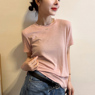 金属标天丝面膜T恤女欧洲站2026春装新款欧货女装时尚打底小衫潮