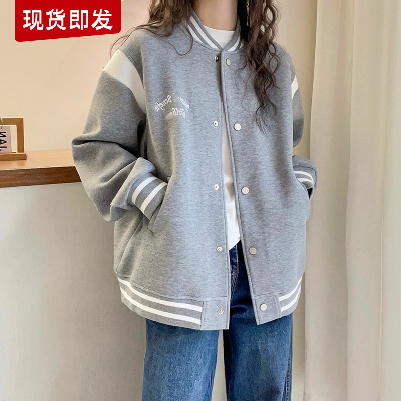 字母刺绣立领棒球服女欧洲站外套