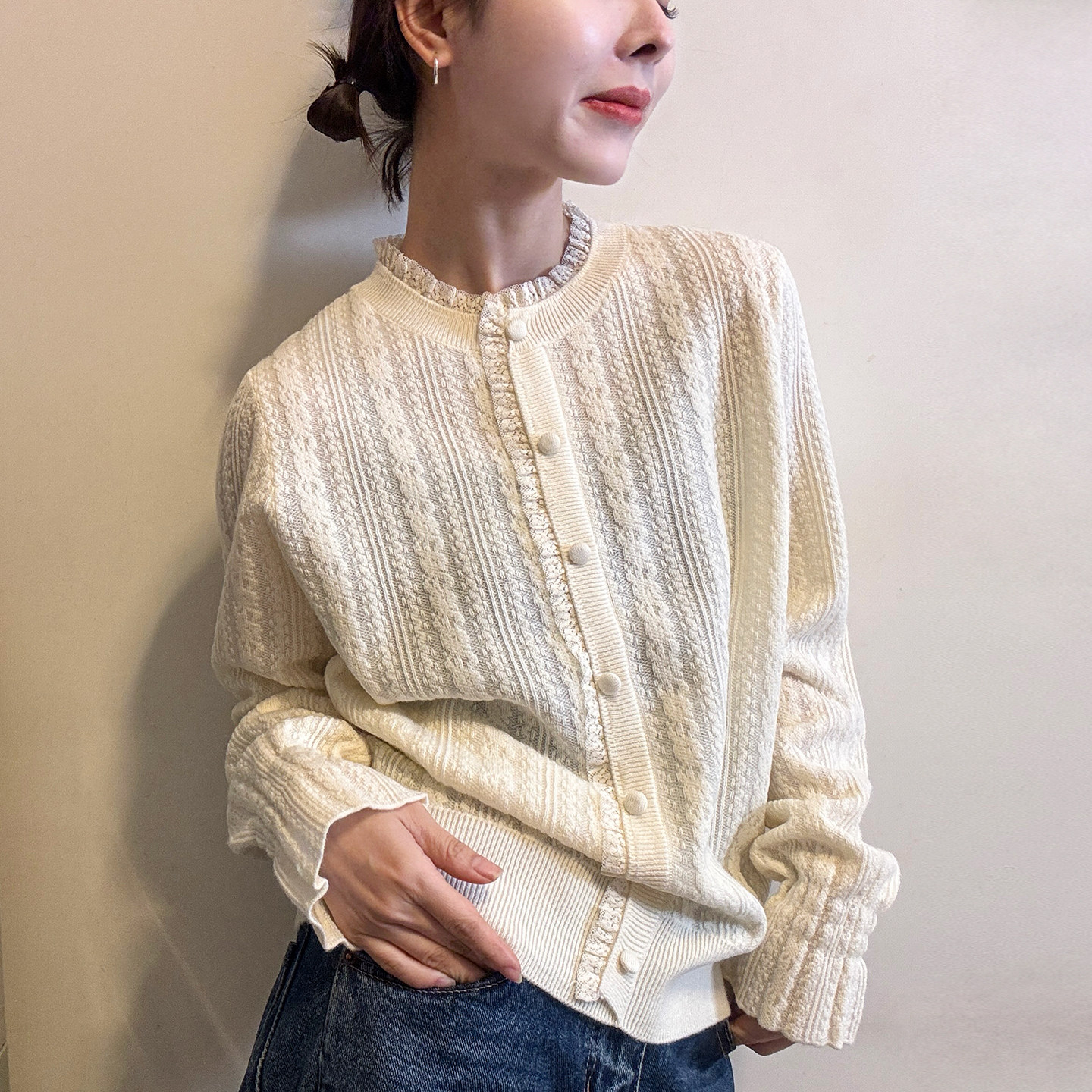 蕾丝刺绣钩花羊毛针织开衫女欧洲站2026春装新款欧货女装打底衫潮,女装/女士精品,毛针织衫,淘宝优惠券,粉丝福利购,淘宝优惠卷