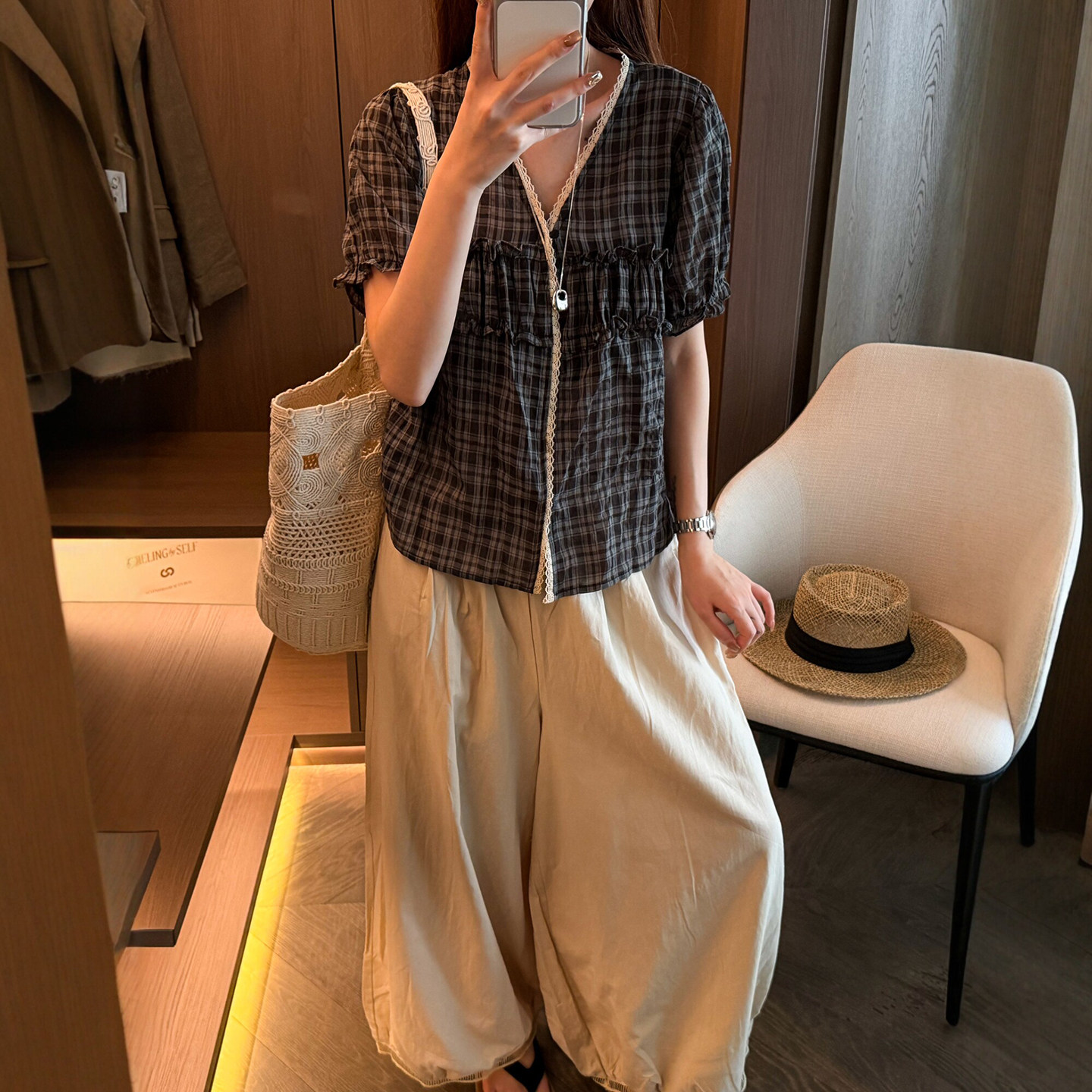 麻料衬衫阔腿裤两件套装女欧洲站