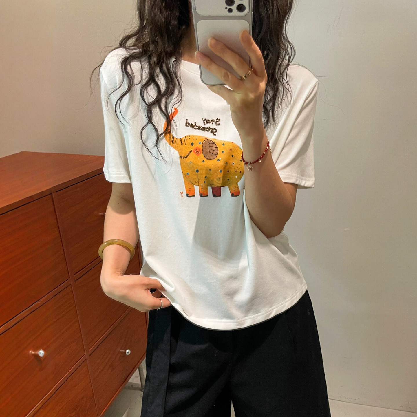 重工钉珠印花短袖T恤女欧货上衣