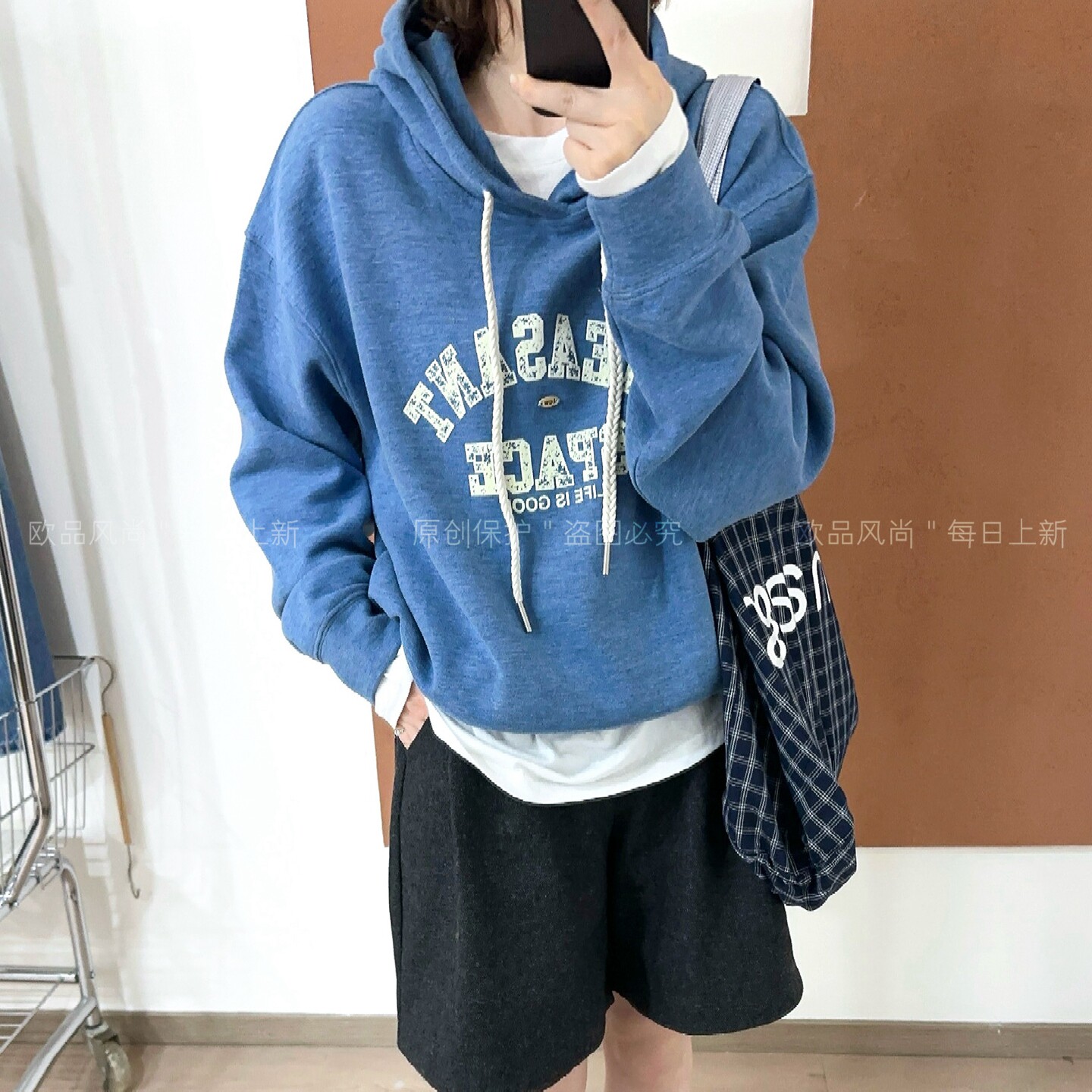 字母印花抽绳连帽卫衣女欧货上衣